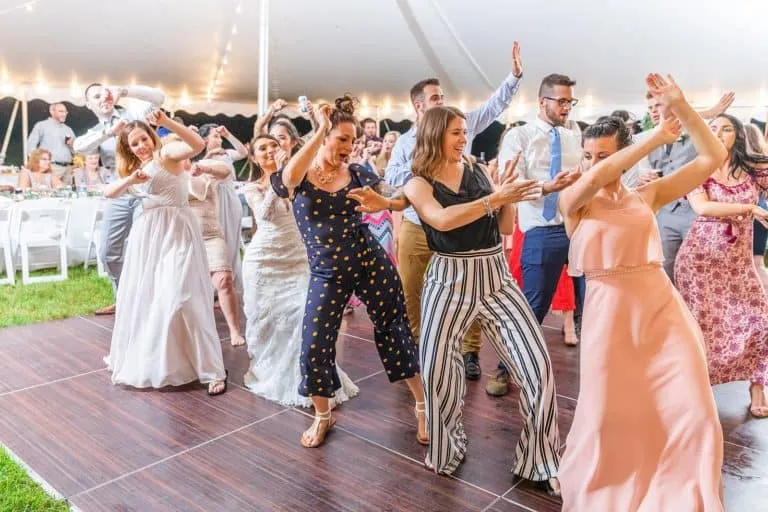 Full Dance Floor At Outdoor Tent Wedding Reception