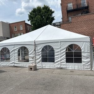30x30 frame tent on asphalt