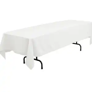 60x120 inch linen on an 8ft rectangle table rental showing coverage