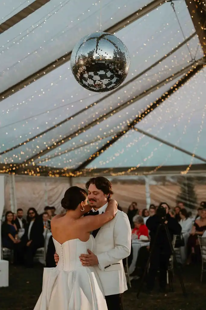 Clear top tent rental set up for outdoor event in Maryland — available from Dreamers Event Rentals