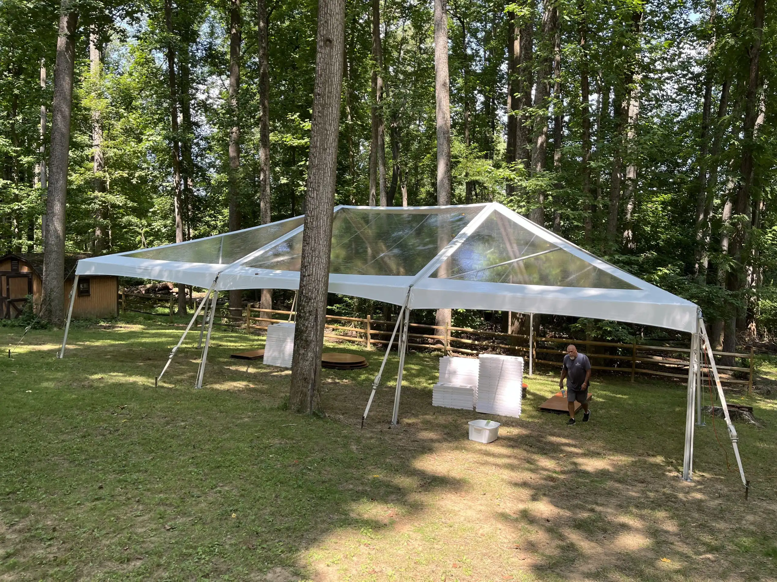 Clear top frame tent rental Maryland at outdoor wedding — wedding tent rental FAQ Maryland