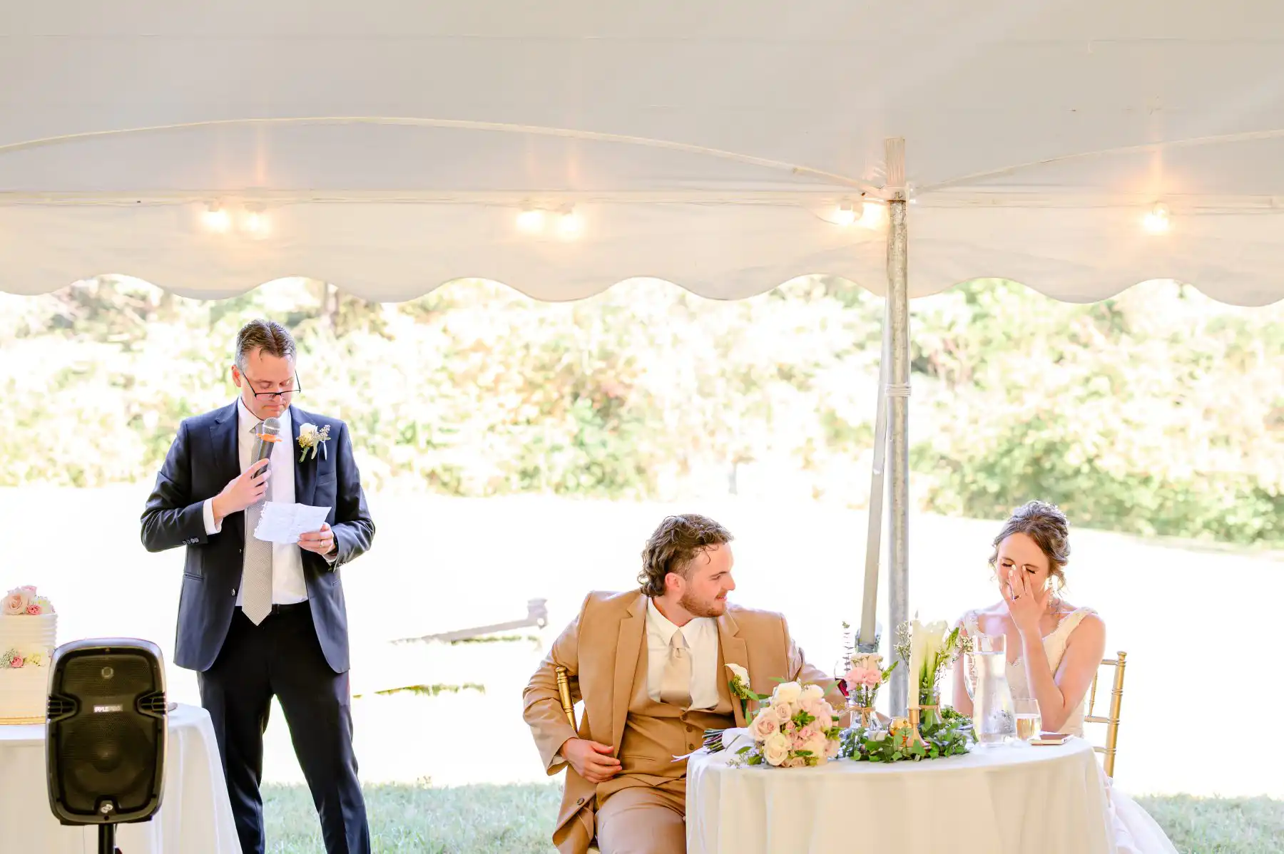 Completed outdoor wedding reception tent setup in Maryland by Dreamers Event Rentals