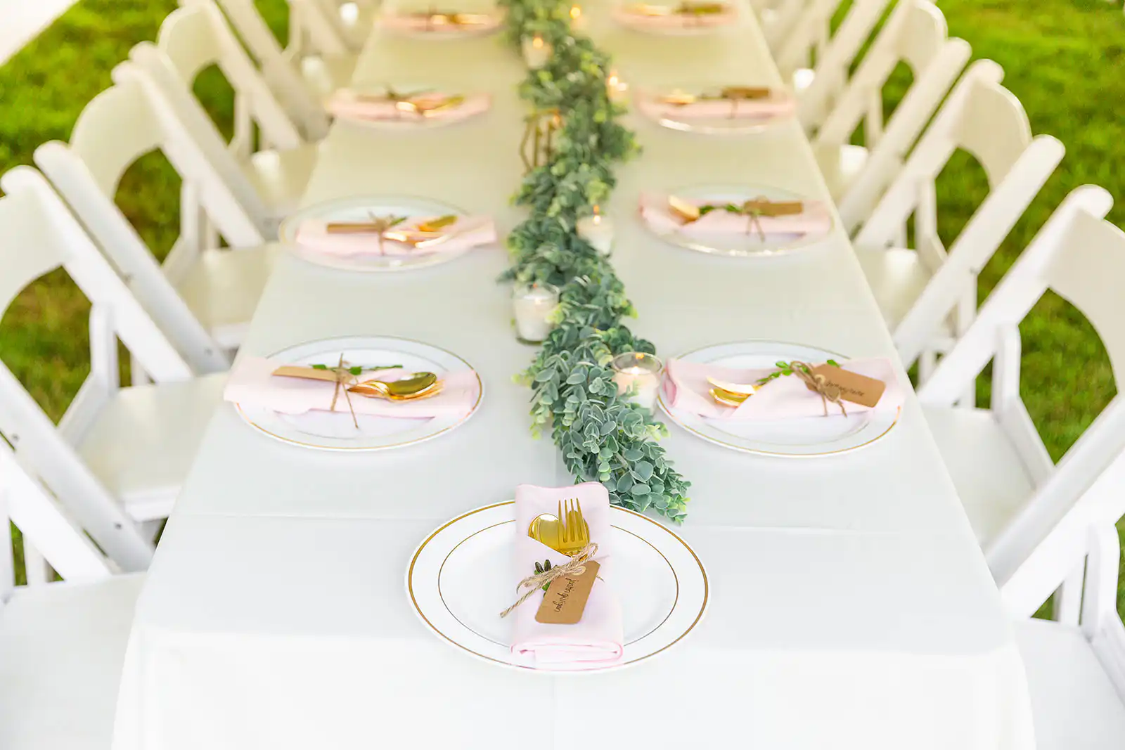 Backyard wedding reception tent setup at an outdoor Maryland estate
